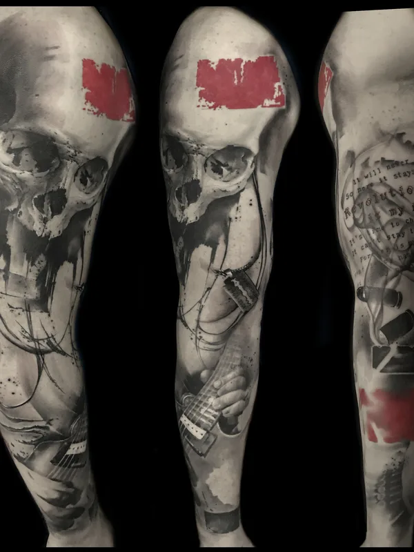 black and grey black and grey tattoo on full sleeve #31383 | Tattoo Artist Vladimir Cherep 