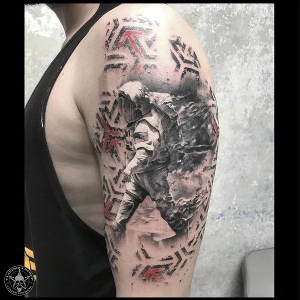 Trash Polka tattoo by Vladimir Cherep in Moscow
