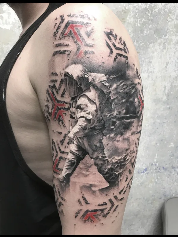 male black and grey realism tattoo on upper arm #31384 | Tattoo Artist Vladimir Cherep 
