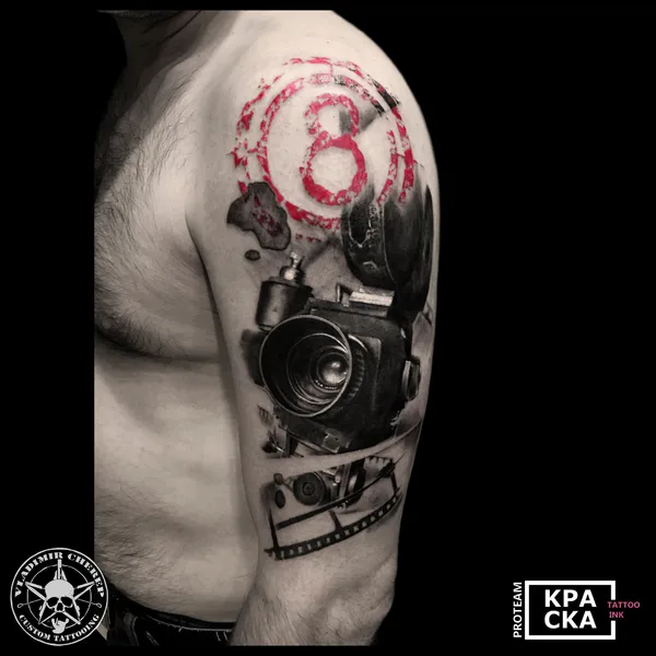 Trash Polka tattoo by Vladimir Cherep in Moscow