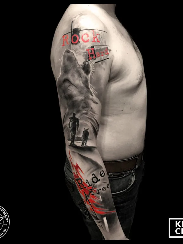 male color realism tattoo on full sleeve #31388 | Tattoo Artist Vladimir Cherep 