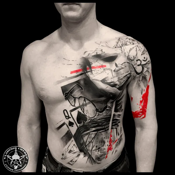 Trash Polka tattoo by Vladimir Cherep in Moscow