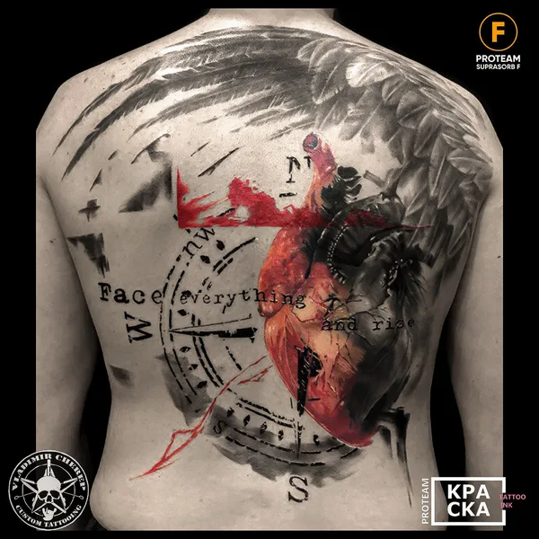 Trash Polka tattoo by Vladimir Cherep in Moscow