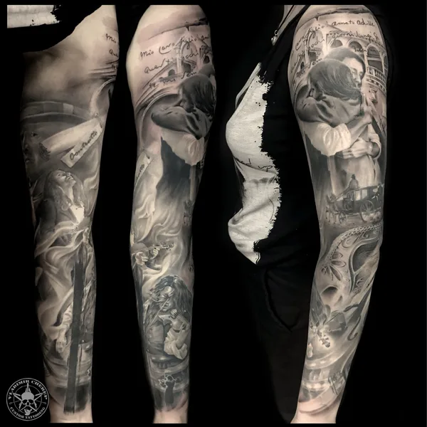 Trash Polka tattoo by Vladimir Cherep in Moscow
