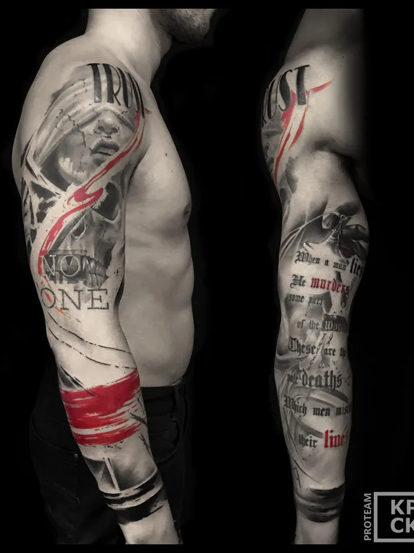 male black and grey black and grey tattoo on full sleeve #31395 | Tattoo Artist Vladimir Cherep 