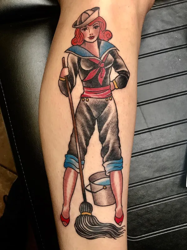 color traditional Tatuagem em calf #57347 | Tatuador Whispering Danny