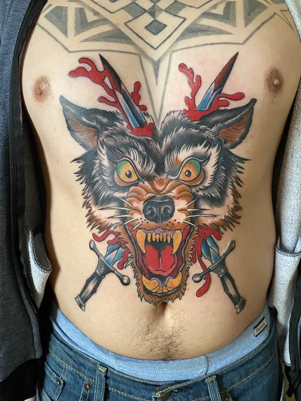 male color neo traditional Tatuagem em chest #57351 | Tatuador Whispering Danny
