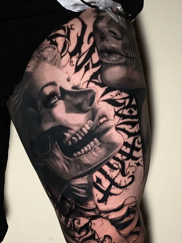 black and grey realism Tatuagem em thigh #41901 | Tatuador Christina Choi
