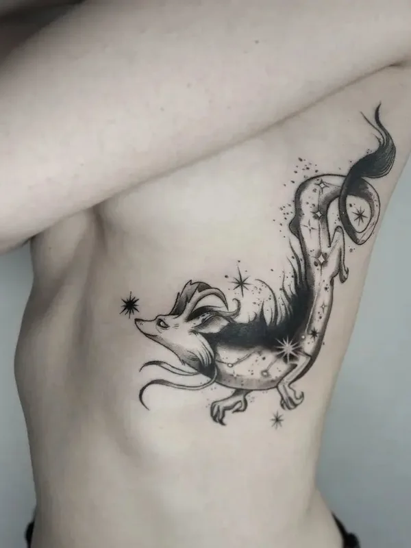 female black and grey illustrative 타투 부위 ribcage #73058 | 타투이스트 Полина Алексеевна Мироненко