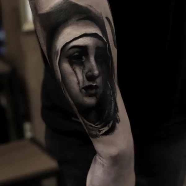 Trash Polka tattoo by Polina Cohen in San Francisco