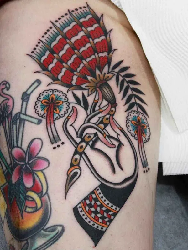color neo traditional tatuaje en thigh #12016 | Tatuador Vic James