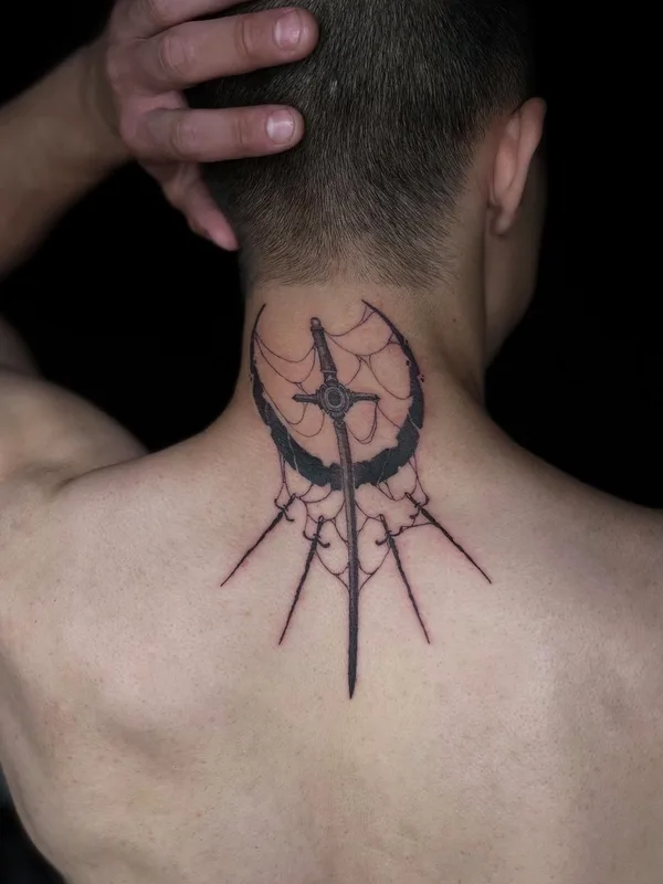 male black blackwork tattoo on back of neck #60790 | Tattoo Artist Андрей Андрюхинский
