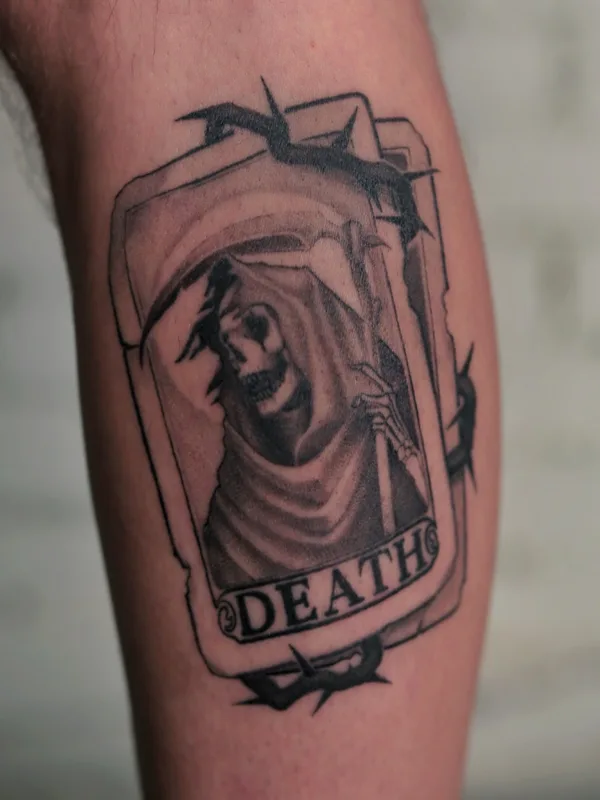 black and grey black and grey tattoo on calf #60794 | Tattoo Artist Андрей Андрюхинский