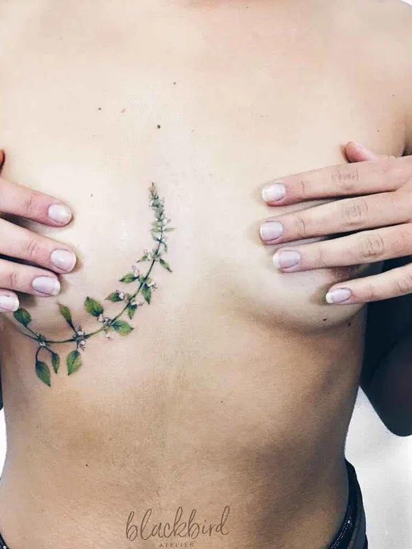 female color botanic tattoo on chest #11981 | Tattoo Artist Luiza Oliveira