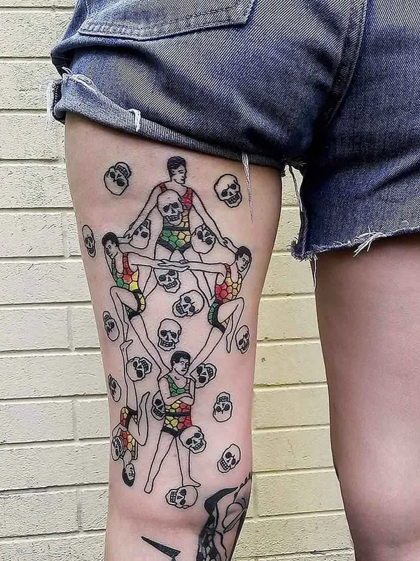 color illustrative tattoo on thigh #13497 | Tattoo Artist Roman Shcherbakov