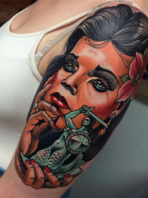 female color neo traditional татуировка на full sleeve #19081 | Тату мастер Bartosz Panas