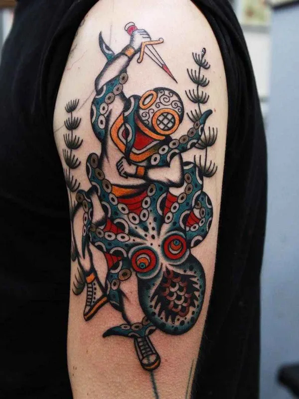 color traditional tatuaje en upper arm #12019 | Tatuador Vic James