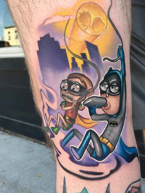 color cartoon tattoo on calf #12109 | Tattoo Artist Josh Herman