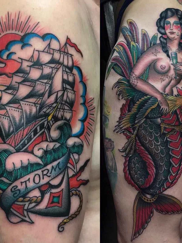 color old school татуировка на upper arm #16501 | Тату мастер Дмитрий Речной
