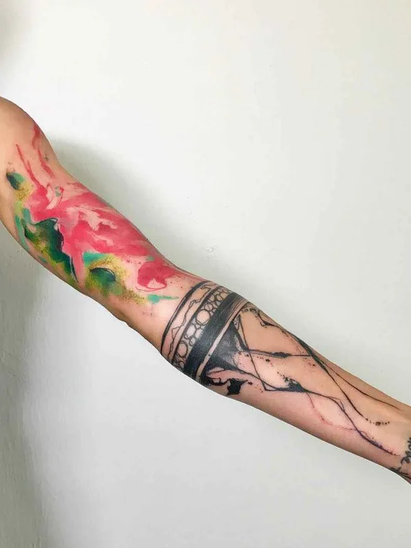 color watercolor tatouage sur full sleeve #14710 | Artiste tatoueur Emrah de Lausbub