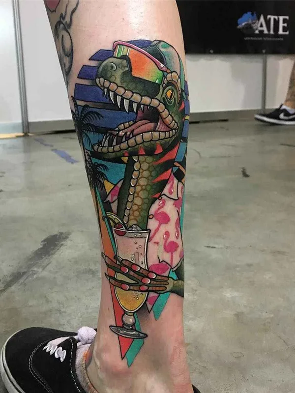 color new school Tatuaggio su calf #14863 | Tatuatore Leisure Brodie Bandit