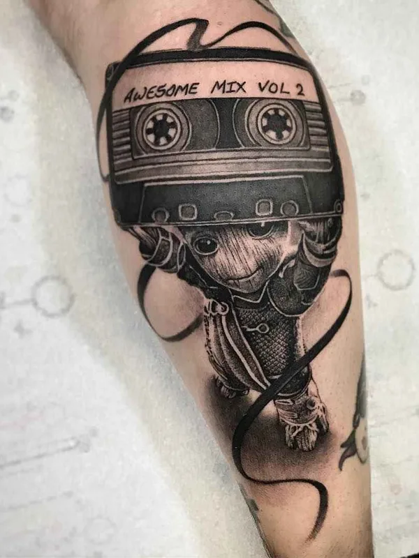 black and grey black and grey Tatuaggio su calf #18209 | Tatuatore Rob Richardson