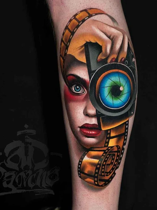 female color realism tattoo auf calf #14457 | Tätowierer A.D. Pancho