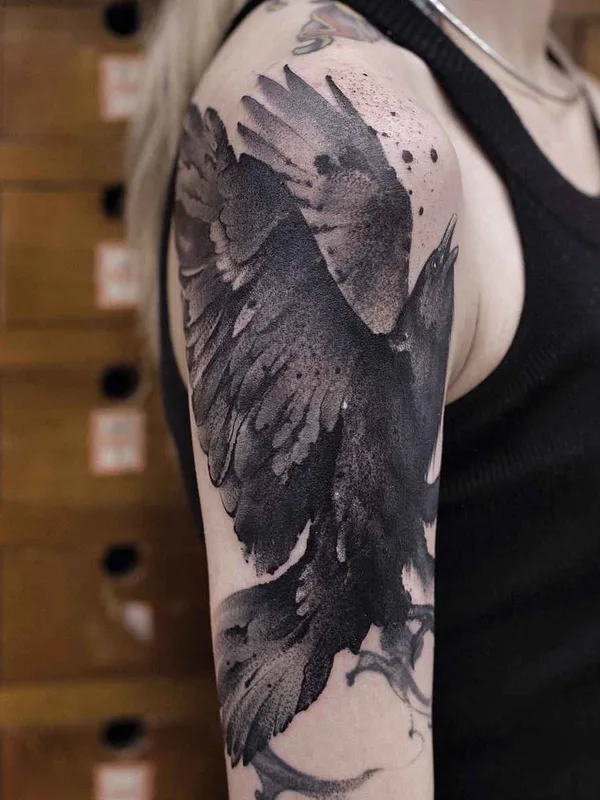 men black watercolor татуировка на shoulder #14334 | Тату мастер Chen Jie