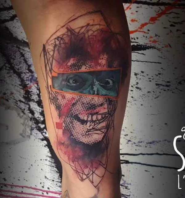 color abstract татуировка на thigh #16634 | Тату мастер Guillaume Smash