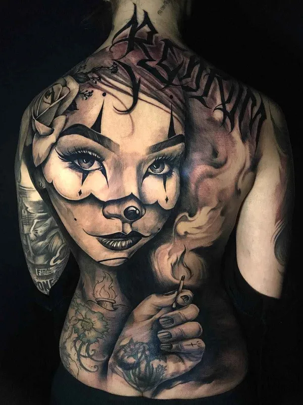 black and grey black and grey tattoo on full back #14509 | Tattoo Artist Benjamin Laukis