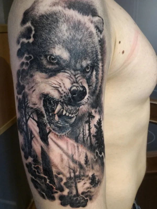 male black and grey realism 타투 부위 upper arm #27494 | 타투이스트 Андрей Викинг