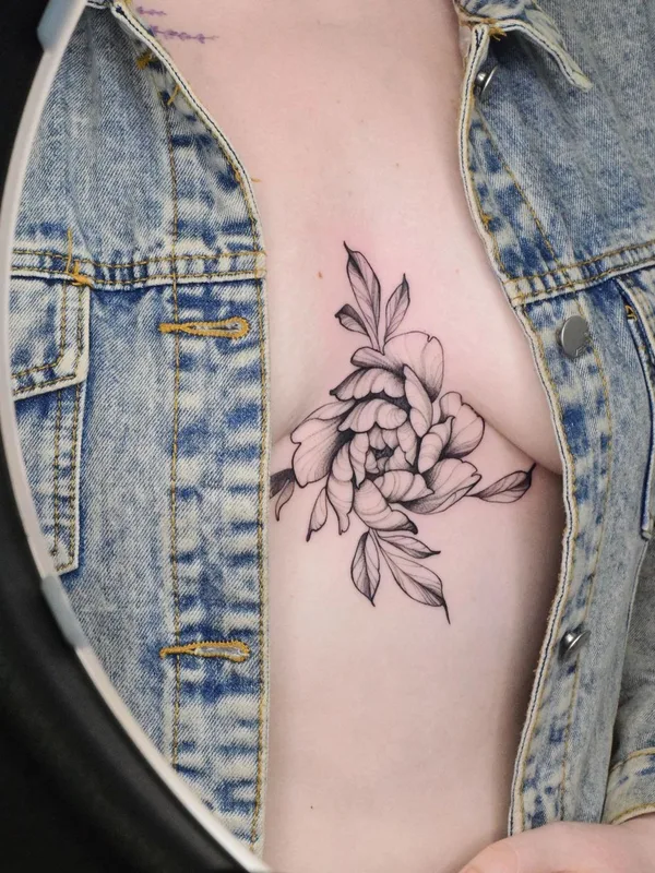 female black and grey botanic Tatuaggio su chest #48853 | Tatuatore Рита Ламбер