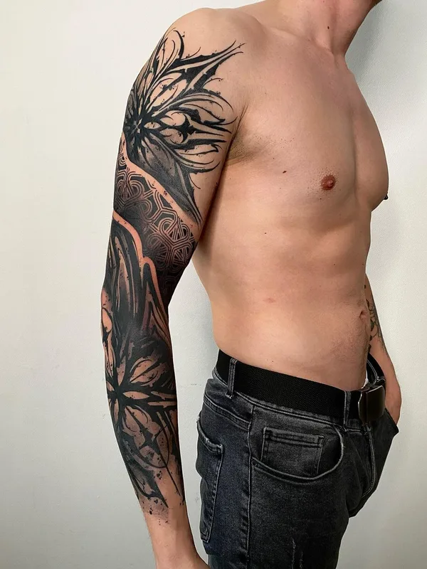 male black blackwork татуировка на full sleeve #48869 | Тату мастер Сергей Чернышев