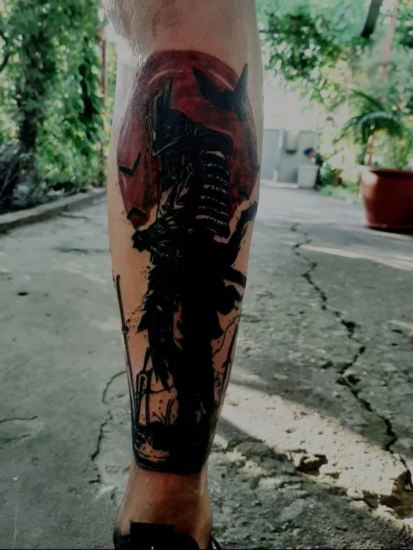 color blackwork татуировка на calf #63028 | Тату мастер Storchak Pavel