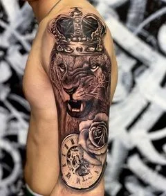 male black and grey realism Tatuaggio su full sleeve #52176 | Tatuatore Савелий Шустовъ