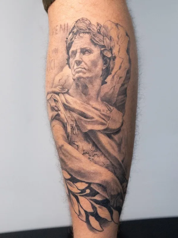 black and grey realism tatuaje en calf #52235 | Tatuador Герасимов Сергей