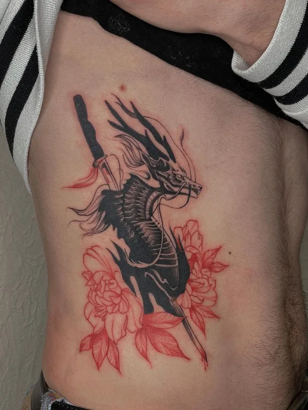 male black and grey japanese Tatuaggio su ribcage #52278 | Tatuatore Диана Вейцман