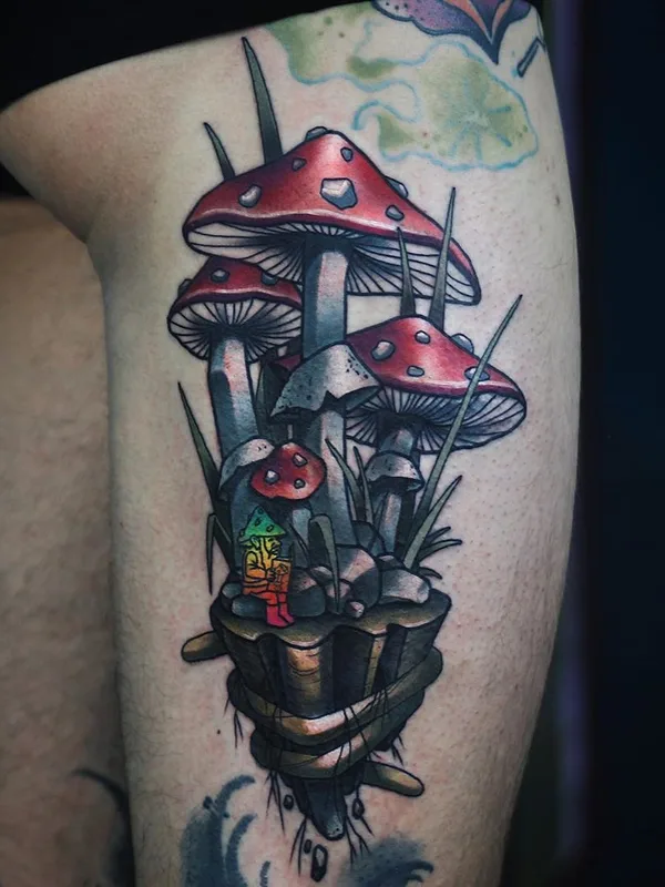 color illustrative tattoo on thigh #35552 | Tattoo Artist Югин Жёстко