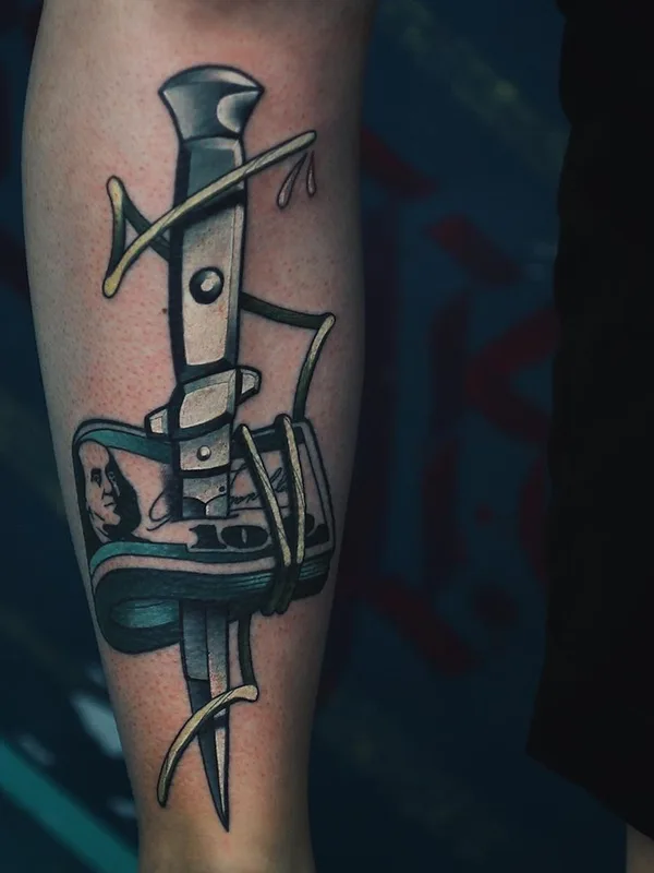 black and grey realism tattoo on calf #35550 | Tattoo Artist Югин Жёстко