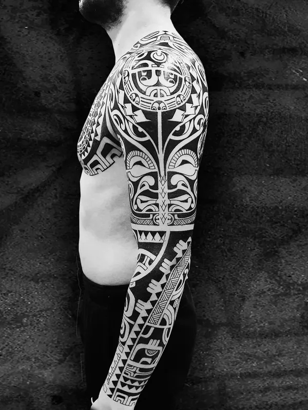 male black tribal tattoo on full sleeve #53812 | Tattoo Artist Марина Мандарин