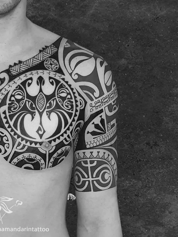 male black tribal tattoo on chest #53822 | Tattoo Artist Марина Мандарин