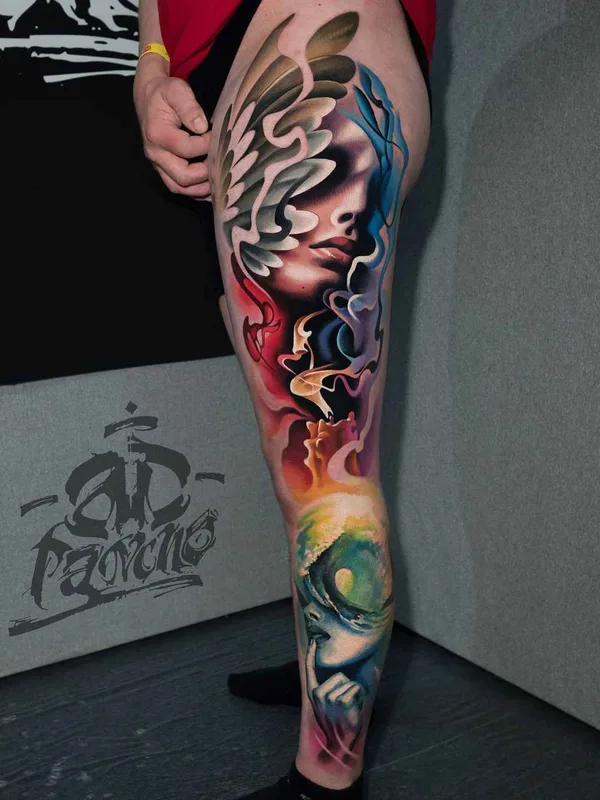 female color realism tattoo auf thigh #14463 | Tätowierer A.D. Pancho