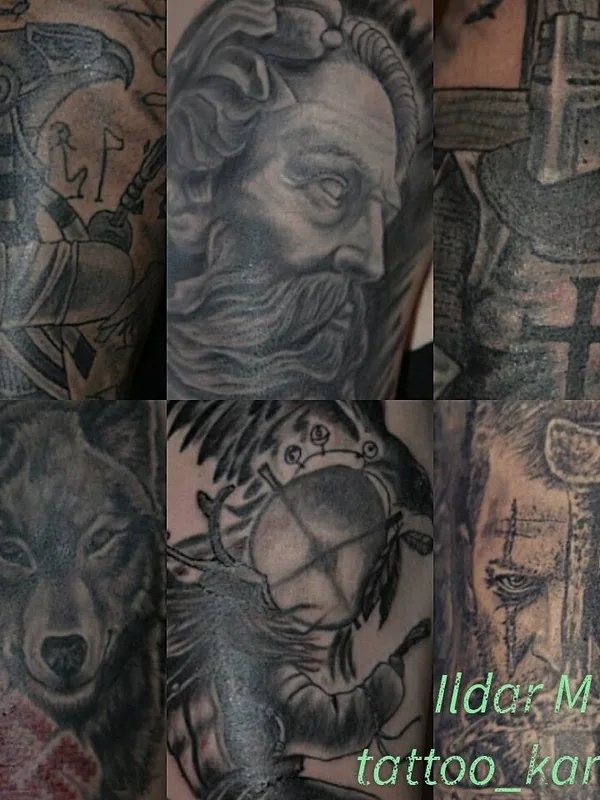 black and grey realism татуировка на full sleeve #31421 | Тату мастер ИЛЬДАР Мустафин