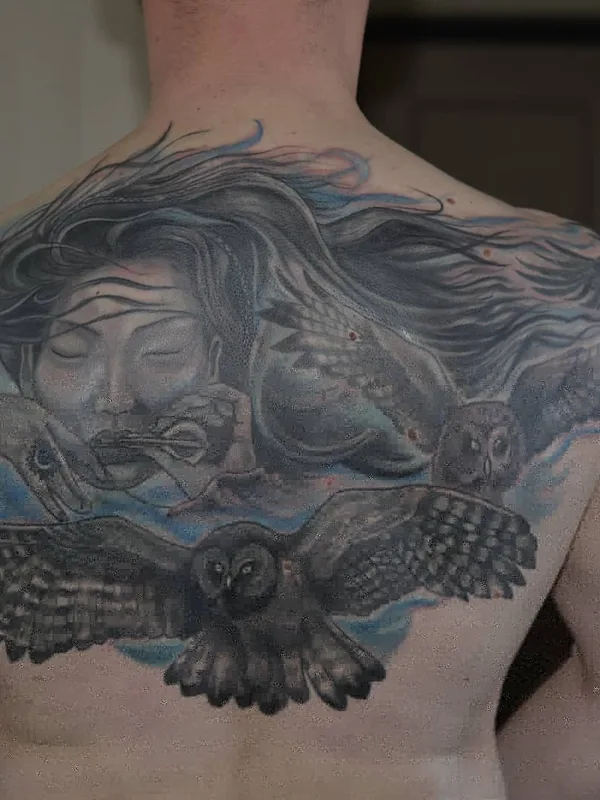 black and grey realism татуировка на full back #31422 | Тату мастер ИЛЬДАР Мустафин