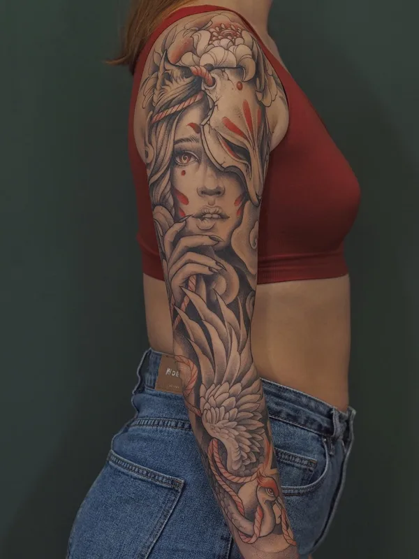 female color japanese Tatuagem em full sleeve #71483 | Tatuador Daria More 