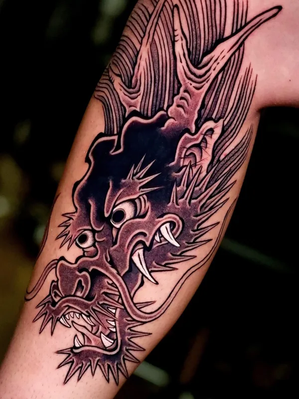 black and grey japanese Tatuaggio su forearm #57403 | Tatuatore dino_oriental