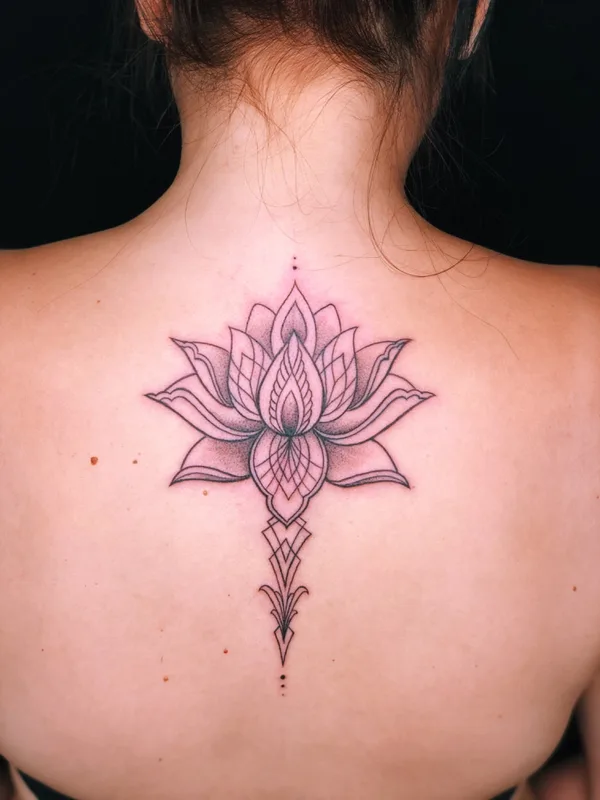 female black and grey linework татуировка на upper back #57441 | Тату мастер Stepa Samossa