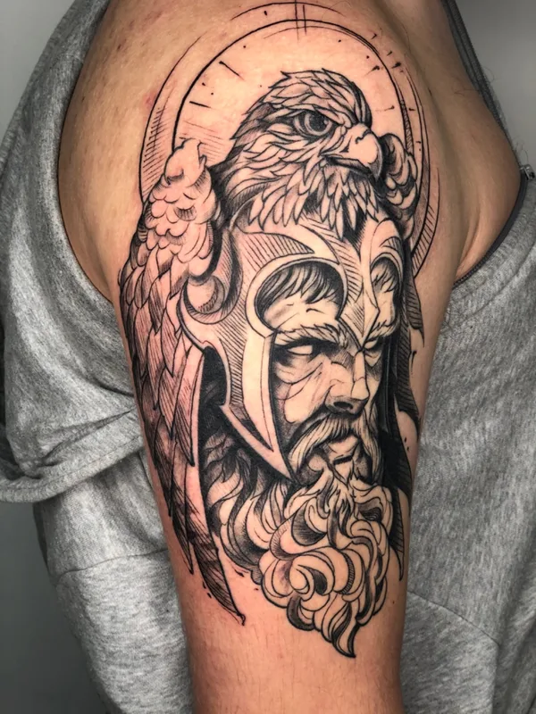 male black and grey blackwork татуировка на upper arm #57442 | Тату мастер Stepa Samossa
