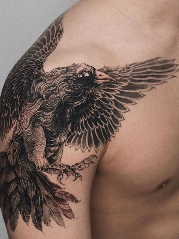 male black and grey blackwork tattoo on shoulder #57453 | Tattoo Artist Hoon_unco