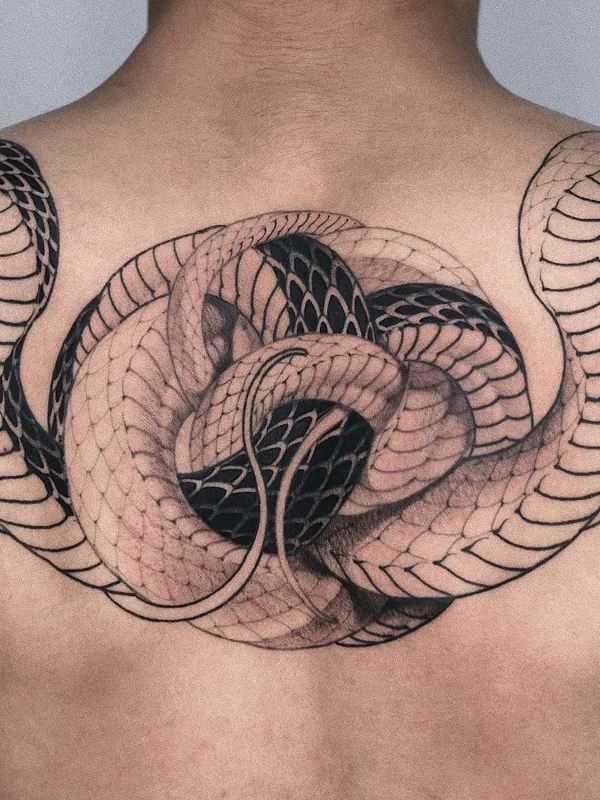 black and grey black and grey tattoo on upper back #57452 | Tattoo Artist Hoon_unco